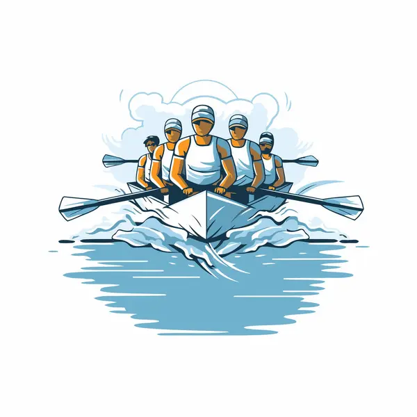 Team Men Rowing Rowboat Vector Illustration — Stock Vector