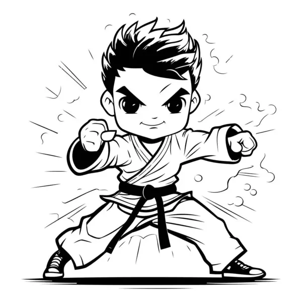 Karate Karate Boy Vector Illustration Black White Version — Stock Vector