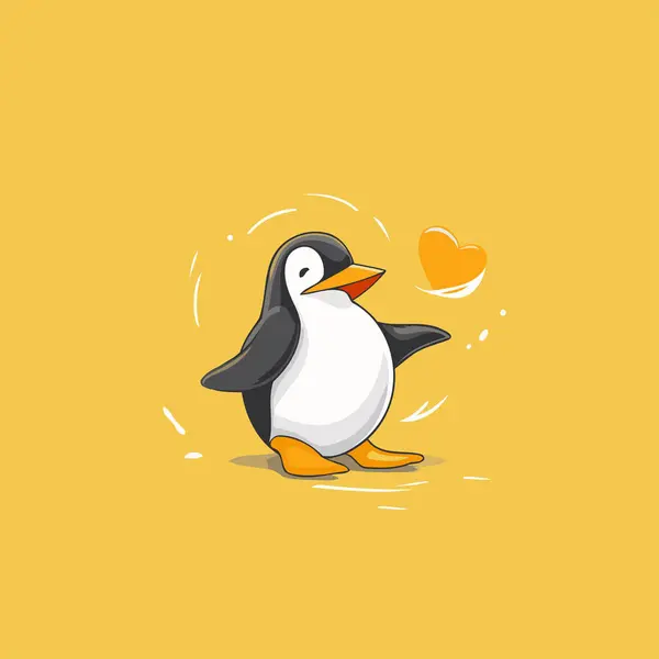 Pinguim Desenho Animado Bonito Fundo Amarelo Ilustração Vetorial — Vetor de Stock