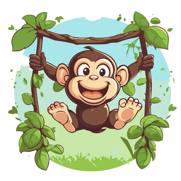 Ormandaki Şirin Maymun Vektör Çizimi Çizgi Film Biçimi — Stok Vektör