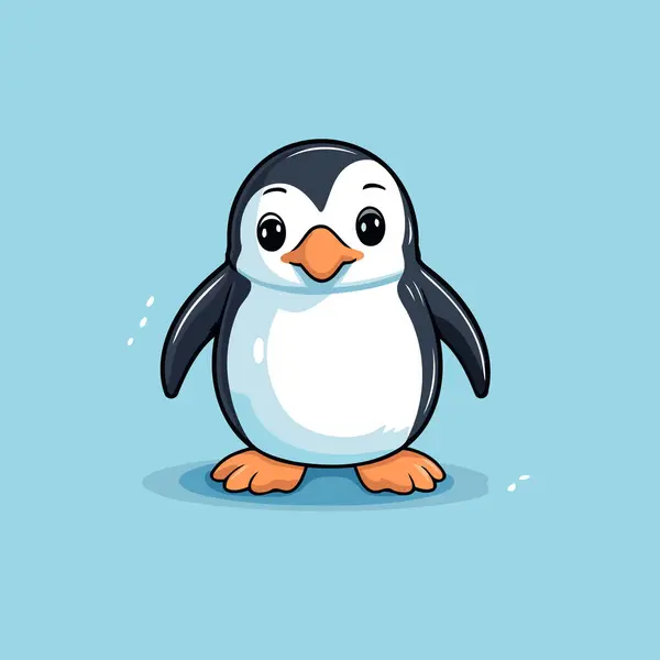 Roztomilý Kreslený Tučňák Izolovaný Modrém Pozadí Vektorová Ilustrace — Stockový vektor