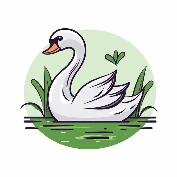 Cisne Relva Ilustração Vetorial Cisne — Vetor de Stock