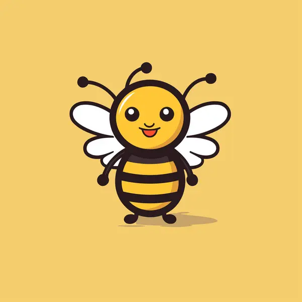Cute Cartoon Bee Vector Illustration Isolated Yellow Background — Stock Vector