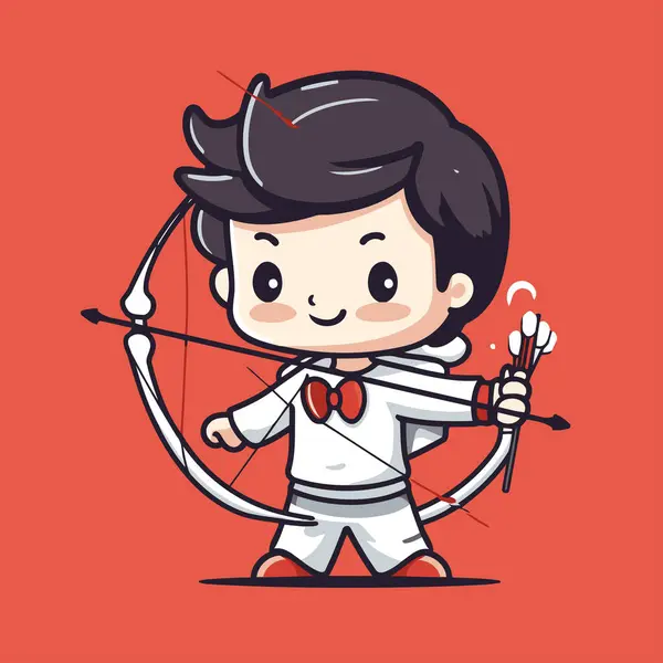 Personagem Bonito Dos Desenhos Animados Cupido Menino Com Arco Ilustração — Vetor de Stock