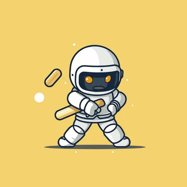 Astronaut Playing Cricket Cute Cartoon Character Vector Illustration — Stock Vector