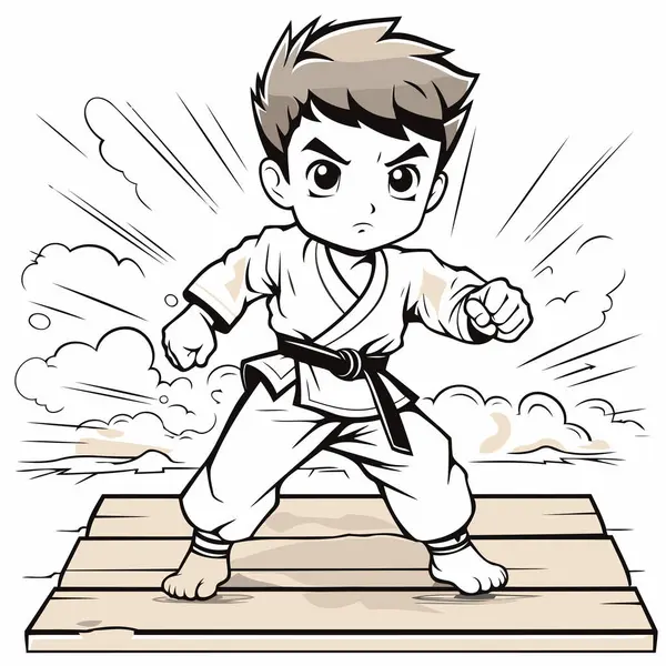 Karate Boy Vector Illustration Isolated White Background — Stock Vector