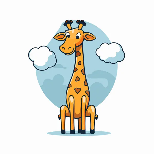 Roztomilá Kreslená Žirafa Mrakem Vektorová Ilustrace Plochém Stylu — Stockový vektor