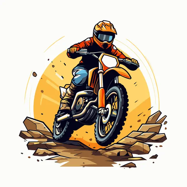 Векторная Иллюстрация Мотогонщика Шлеме Мотоцикле — стоковый вектор