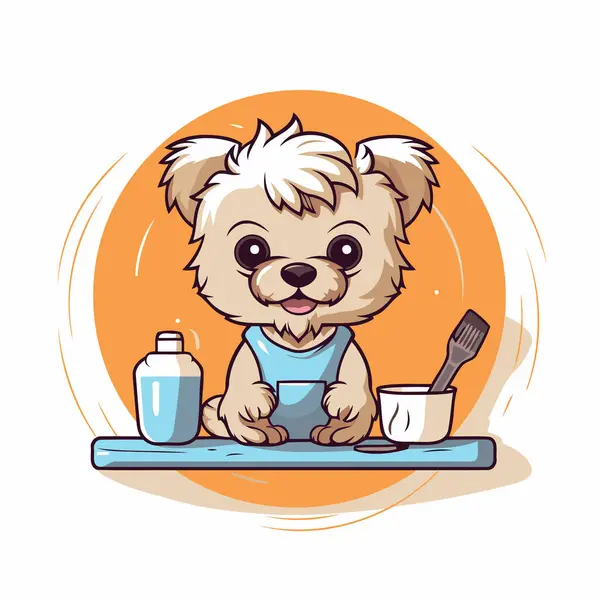 Cute Dog Sitting Kitchen Counter Vector Cartoon Illustration — Stock Vector