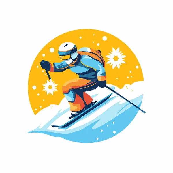 Esqui Esquiador Nas Montanhas Ilustração Vetorial Estilo Dos Desenhos Animados — Vetor de Stock