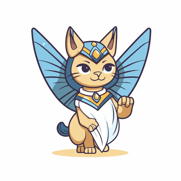 Cute Cartoon Sphinx Blue Wings Vector Illustration — Stock Vector