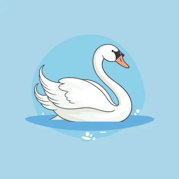 Cisne Blanco Sobre Agua Azul Ilustración Vectorial Estilo Dibujos Animados — Vector de stock