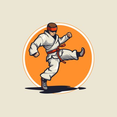Karate tekmesi. Dövüş sanatları. Retro biçiminde vektör illüstrasyonu.