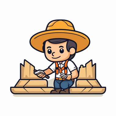 Carpenter - Cartoon Mascot Karakter Vektör İllüstrasyon Tasarımı