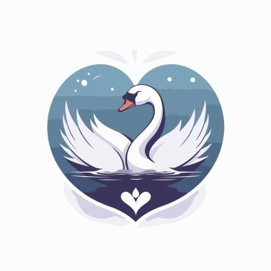 Kanatlı bir kalp şeklinde kuğu. Vektör illüstrasyonu.