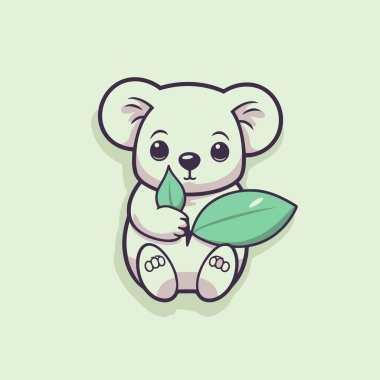 Yeşil yaprak çıkartmalı şirin çizgi film koalası. Vektör illüstrasyonu.