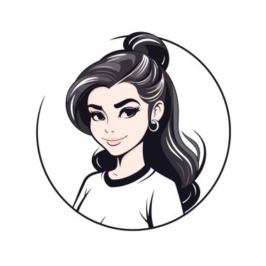 Daire içinde uzun saçlı güzel bir kadının vektör çizimi..
