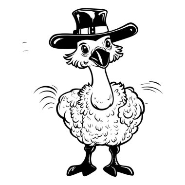 Kafasında şapka olan bir hindinin resmi. Vektör illüstrasyonu