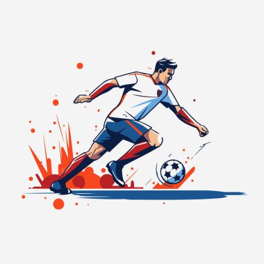 Futbolcu topa vuruyor. Vektör çizimi. Futbolcu topa vuruyor..