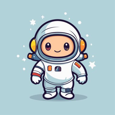 Tatlı astronot çizgi film karakteri. Şirin bir astronotun vektör çizimi.