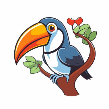 Ağaç dalında tukan. Çizgi film tarzında vektör illüstrasyonu.