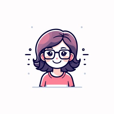 Gözlüklü şirin küçük kız. Düz biçimli vektör illüstrasyonu.