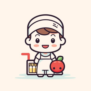 Elma suyu ve tatlı bir aşçı. Şirin çizgi film vektör illüstrasyonu.