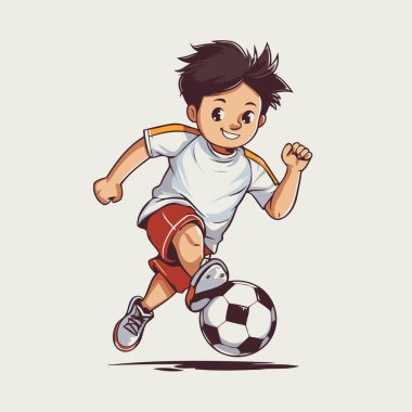 Futbolcu topla koşuyor. Çizgi film tarzında vektör illüstrasyonu.