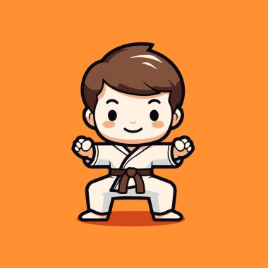 Tekvando Çocuk Çizgi Filmi Maskot Karakteri Vektör İllüstrasyonu