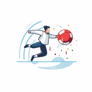 Can simidi olan bir iş adamı buzda koşuyor. Vektör illüstrasyonu.