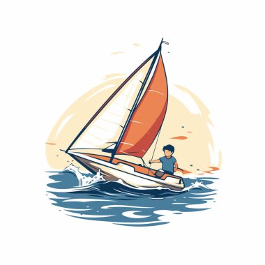 Denizde yelkenli. Yatçılık. Vektör illüstrasyonu