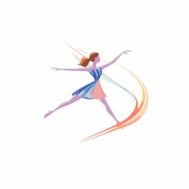 Beyaz arka planda izole edilmiş balerin renkli vektör ilüstrasyonu.