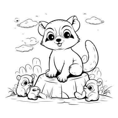 Küçük yavru hayvanlı şirin küçük sincabın vektör çizimi. Çocuklar için boyama kitabı.