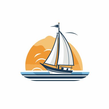 Yelkenli logo şablonu. Denizdeki bir yelkenlinin vektör çizimi.
