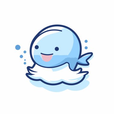 Beyaz arka planda şirin bir çizgi film balinası. Düz bir şekilde vektör illüstrasyonu.