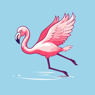 Pembe flamingo mavi arka planda izole edilmiş. Flamingonun vektör illüstrasyonu.