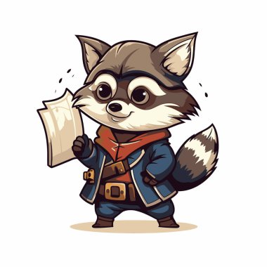 Rakun çizgi film karakteri. Vektör illüstrasyonu beyaz arkaplanda izole edildi.