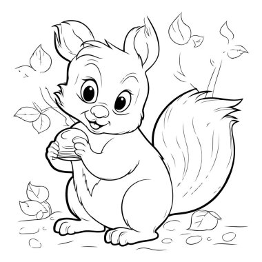 Squirrel - Yetişkinler için Boyama Kitabı (siyah ve beyaz versiyon)