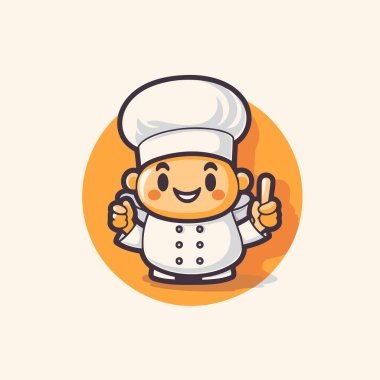 Sevimli şef çizgi film karakteri, baş parmakları havada. Vektör İllüstrasyonu.