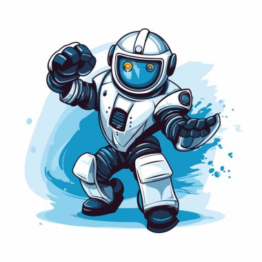 Uzay giysili astronot. Bir çizgi film karakterinin vektör illüstrasyonu.