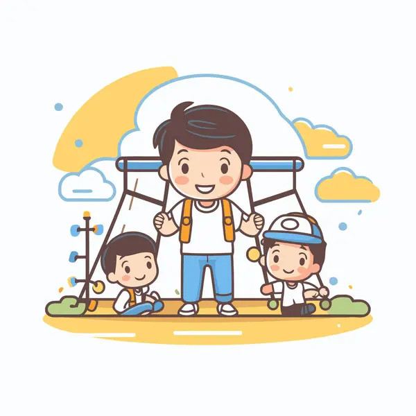 Vector Illustration Happy Family Playing Playground Flat Style Design — Stock Vector