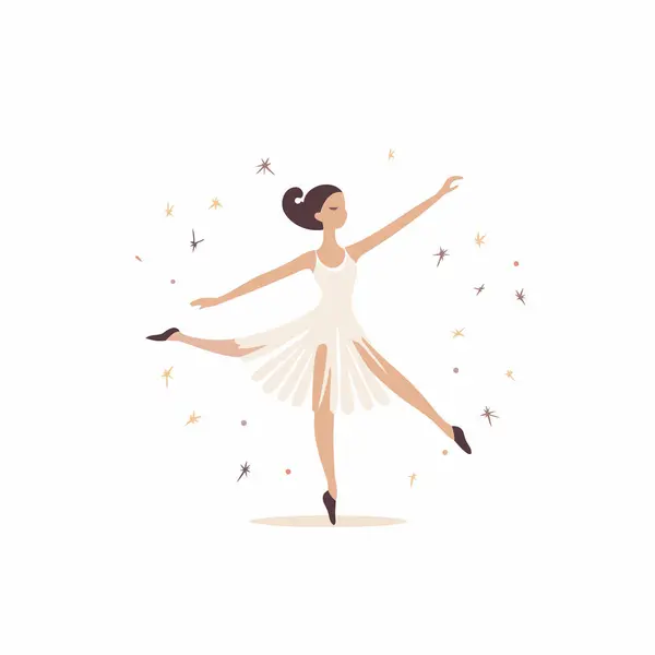 Bela Bailarina Tutu Branco Dançando Ilustração Vetorial — Vetor de Stock