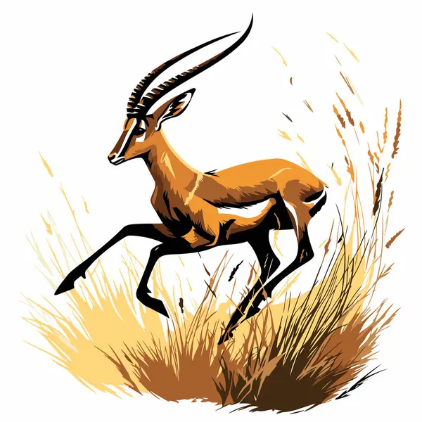Çimlerde Afrika Antilopları Antilobun Vektör Illüstrasyonu — Stok Vektör