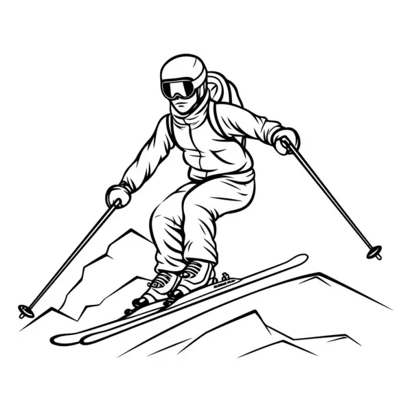 Mountain Skier Vector Illustration Skier Skiing Downhill — Stock Vector