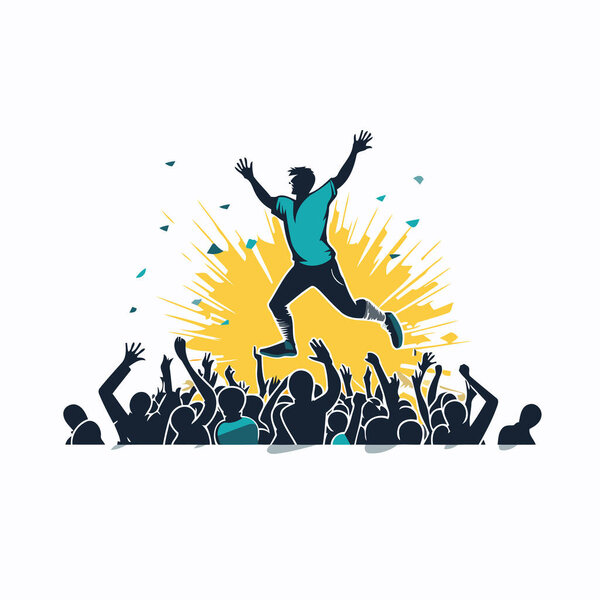 Crowd of people with raised hands. Vector illustration on white background.