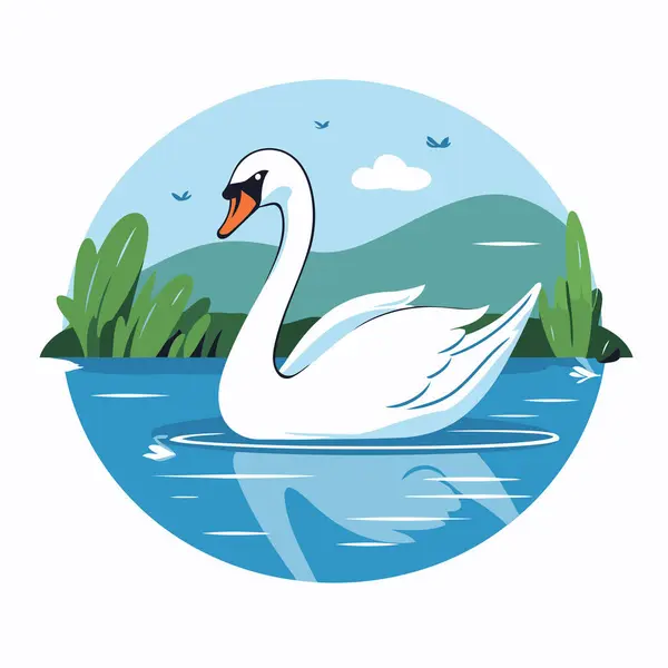 Cisne Nadando Lago Ilustración Vectorial Estilo Plano — Archivo Imágenes Vectoriales