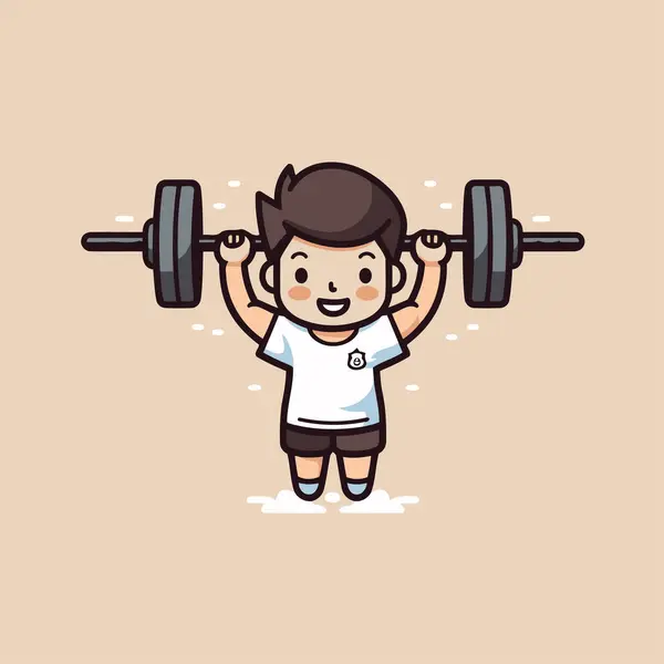 Fitness Boy Lifting Barbell Desenho Animado Doodle Design Vetor Ilustração — Vetor de Stock