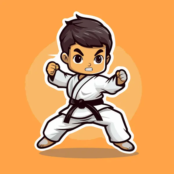 Taekwondo Jongen Stripfiguur Vector Illustratie Cartoon Stijl — Stockvector