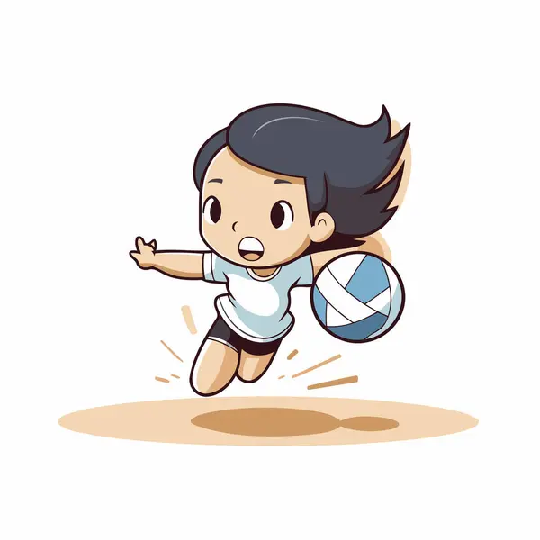 Illustration Little Boy Playing Volleyball Ball — Stock Vector