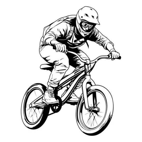 Bmx sürücüsü. Motosikletli bir motorcunun vektör çizimi.